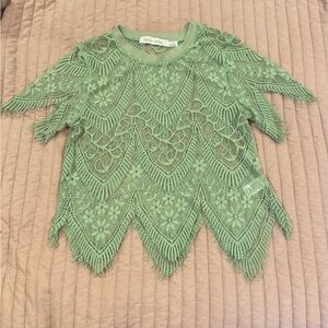 Anthropologie bishop + young Sage Green Lace Blouse